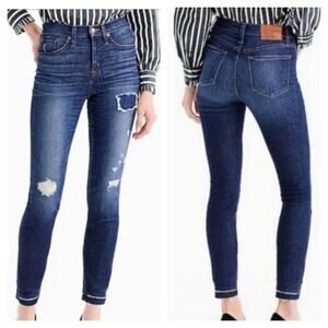 J. Crew Lookout High Rise Skinny Jeans Dark Wash Distressed Raw Hem 26